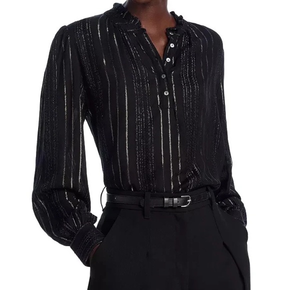 Velvet by Graham & Spencer Lolita Boho Top Black Ruffle Collar XL - Picture 1 of 6